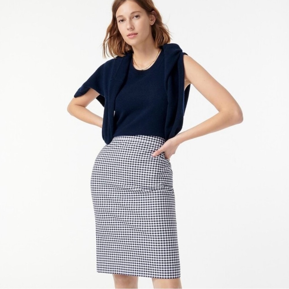 J.Crew Women's Pencil Skirt Blue White Ginghsm Size 10